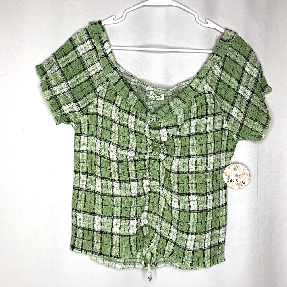 Jolie + Joy Womens Top Shirt Size 3X Green Plaid Allover Stretch
